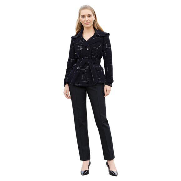 Maralyn & Me Jackets & Blazers - Maralyn & Me Double Breasted Pea Coat Tweed Black Plaid Jacket
